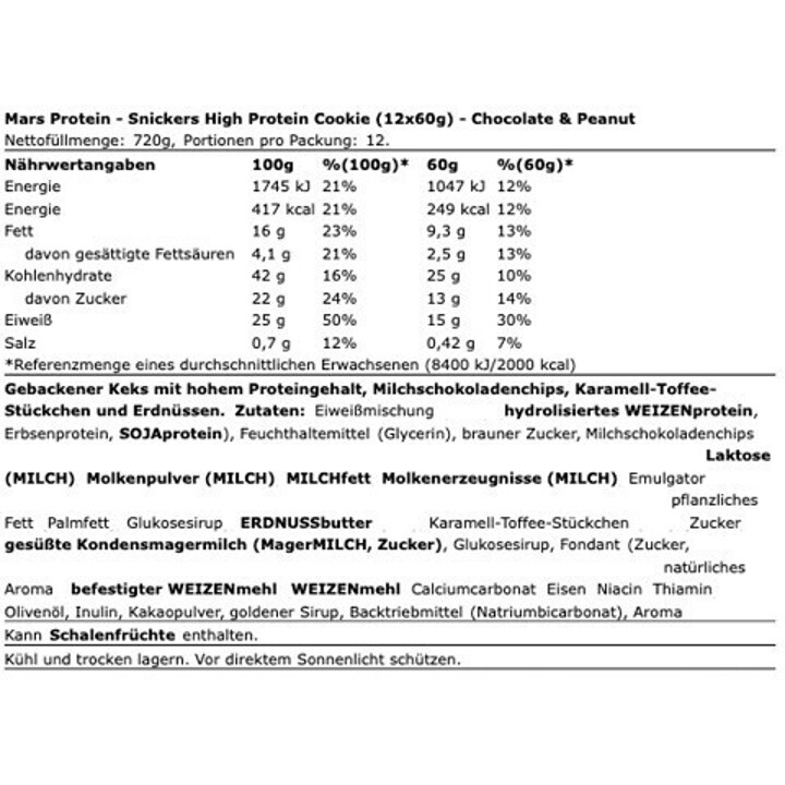 Snickers High Protein Cookie 12x60g