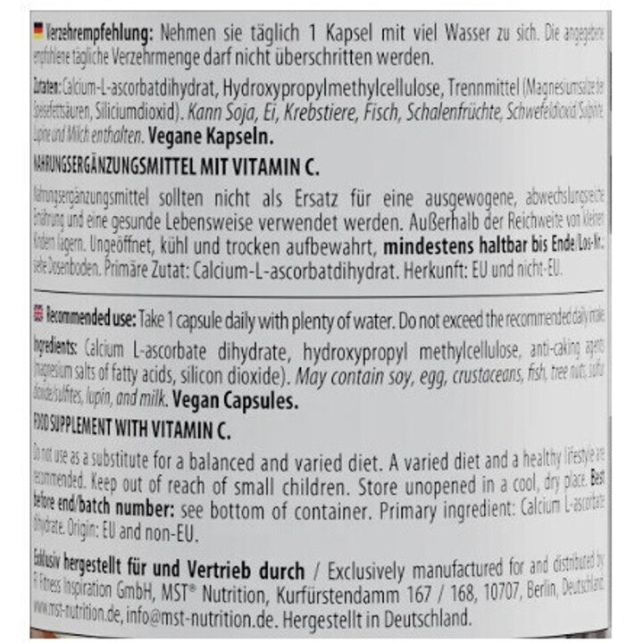 MST - Vitamin C Calcium L-Ascorbate 1000mg 90 Kapseln | ROUGHBULL FITNESS