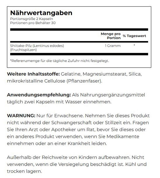 Swanson Full Spectrum Shiitake Mushroom 500mg - 60 Kapseln | ROUGHBULL FITNESS