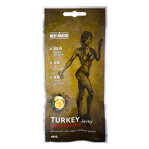 TMM Meatmakers Jerky Trockenfleisch - Active Beutel 40g einzelnd Turkey Lemon & Pepper | ROUGHBULL FITNESS