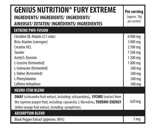 Genius Nutrition Fury Extreme 10x18g Probe | ROUGHBULL FITNESS