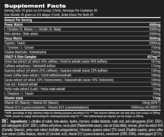 Swedish Supplements Crazy 8 260g | ROUGHBULL FITNESS