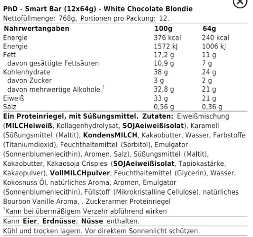 PhD Nutrition Smart Bar 12x64g Dark Chocolate & Raspberry | ROUGHBULL FITNESS