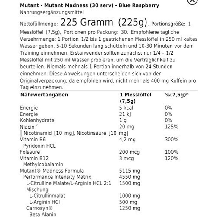 Mutant Madness 225g (30 Serv.) | ROUGHBULL FITNESS