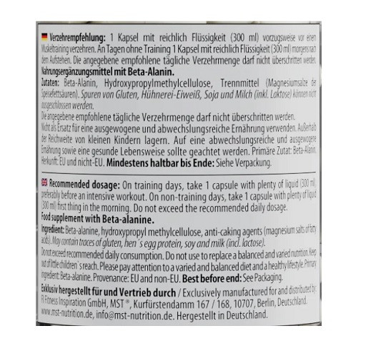 MST - Beta Alanine 1200mg 60 Kapseln | ROUGHBULL FITNESS