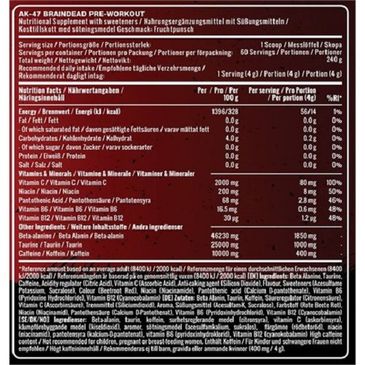 AK47 Labs Pre-Workout Braindead 240g blue raspberry | ROUGHBULL FITNESS