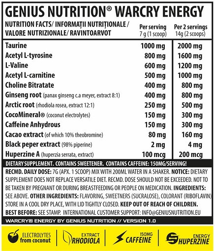 Genius Nutrition - Warcry Energy 300g Green Apple | ROUGHBULL FITNESS