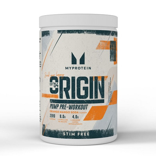 MyProtein Origin Pump Pre-Workout (Stim-Free) (30 Serv.) 600g Orange Mango Soda | ROUGHBULL FITNESS