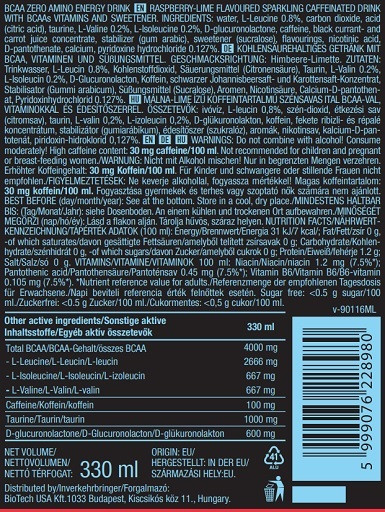 BioTech BCAA Zero Energy 24x330ml Raspberry-Lime | ROUGHBULL FITNESS