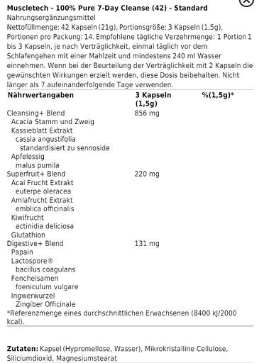 Muscletech 100% Pure 7-Day Cleanse, 42 Kapseln | ROUGHBULL FITNESS