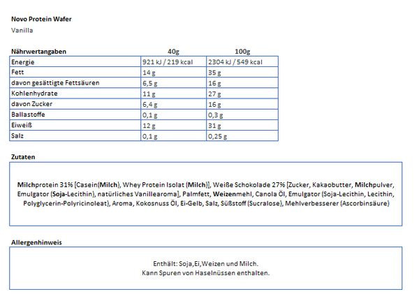 Novo Nutrition Protein Wafer Bar 12 x 40g Vanilla | ROUGHBULL FITNESS