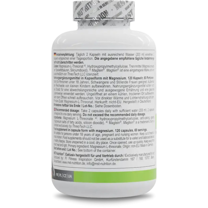 MST - Magnesium L-Threonate Magtein® 1000mg - 120 Kapseln | ROUGHBULL FITNESS
