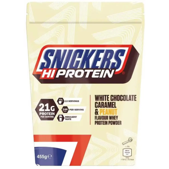 Snickers White Protein Powder - White Chocolate, Caramel & Peanut 455g | ROUGHBULL FITNESS