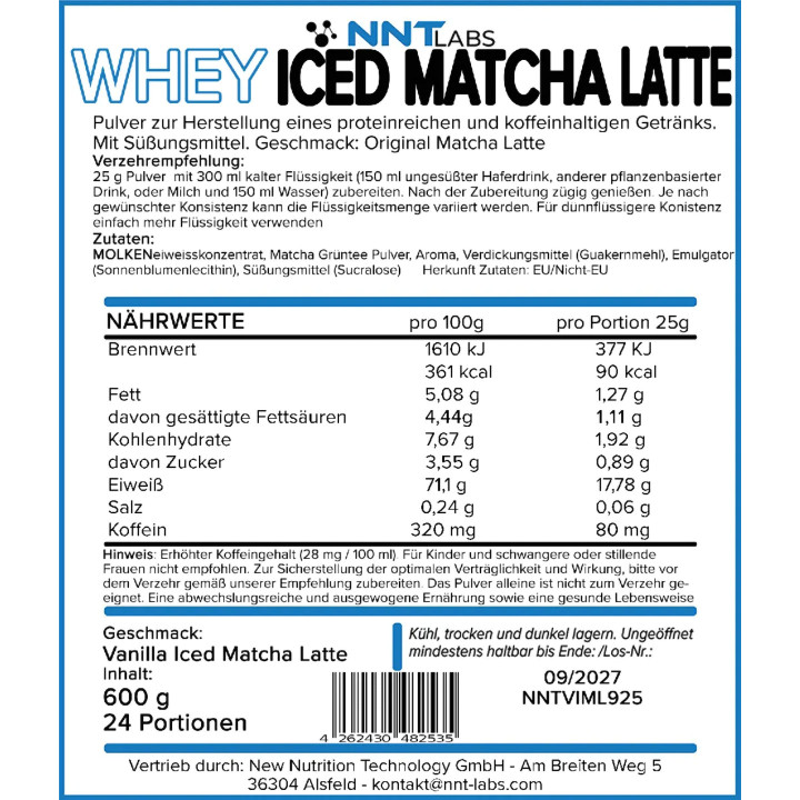 NNT Whey ICED MATCHA LATTE 600g Original Matcha Latte | ROUGHBULL FITNESS