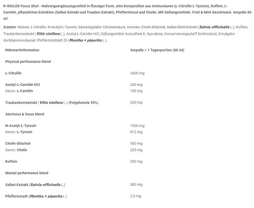 R-Weiler Focus Shot 9x60ml | ROUGHBULL FITNESS