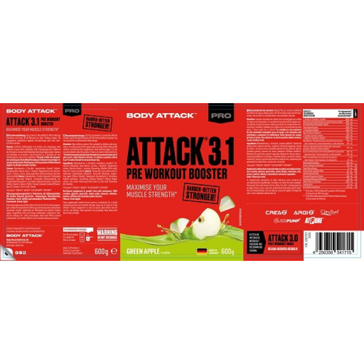 Body Attack Pre Attack 3.1 600g Green Apple Flavour